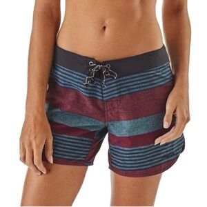 Patagonia Women's Striped Shorts - Burgundy and Teal